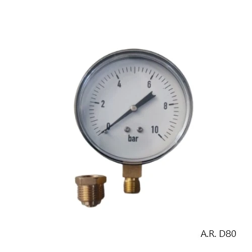 Manometru 10 bar A.R. D80 pentru instalatii de incalzire Manometru 10 bar A.R. D80 cu racord 1/2 inch si clasa de precizie 2.5